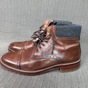Johnston & Murphy Mens Size 10M Brown Leather Karnes Cap-Toe Boots